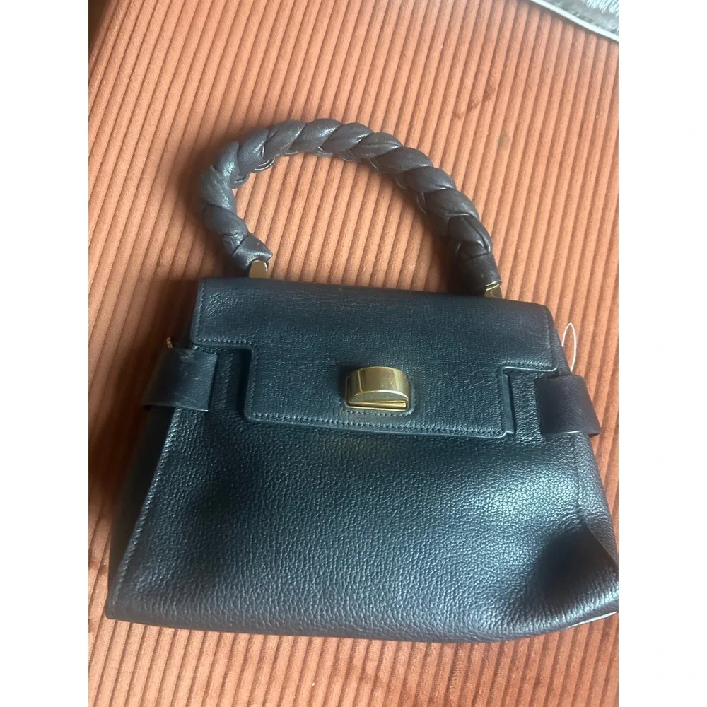 Miu Miu Madras Black Leather Braided Top Handle Bag Gold Hardware Handbag